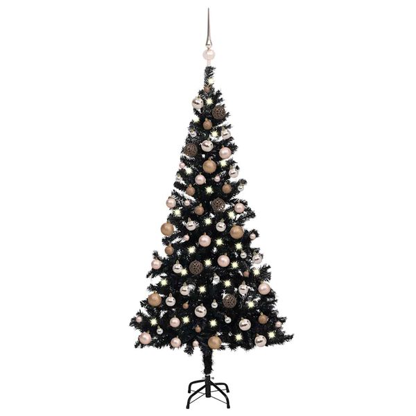 vidaXL Arbre de No&euml;l artificiel pr&eacute;-&eacute;clair&eacute; et boules noir 180 cm PVC