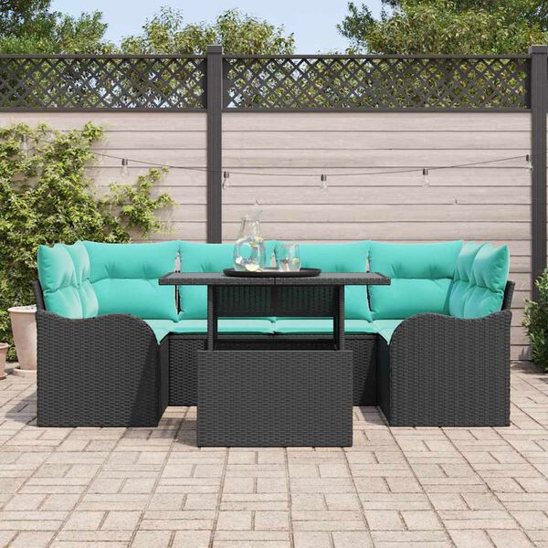 vidaXL Ensemble de canap&eacute; de jardin avec coussin 7 pcs Noir Poly rotin