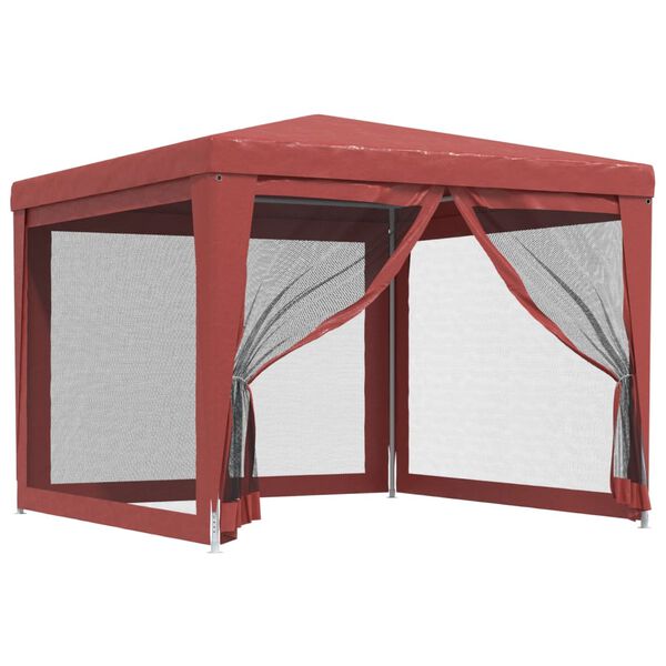 vidaXL Tente de f&ecirc;te avec 4 parois lat&eacute;rales en maille Rouge 3x3m PEHD