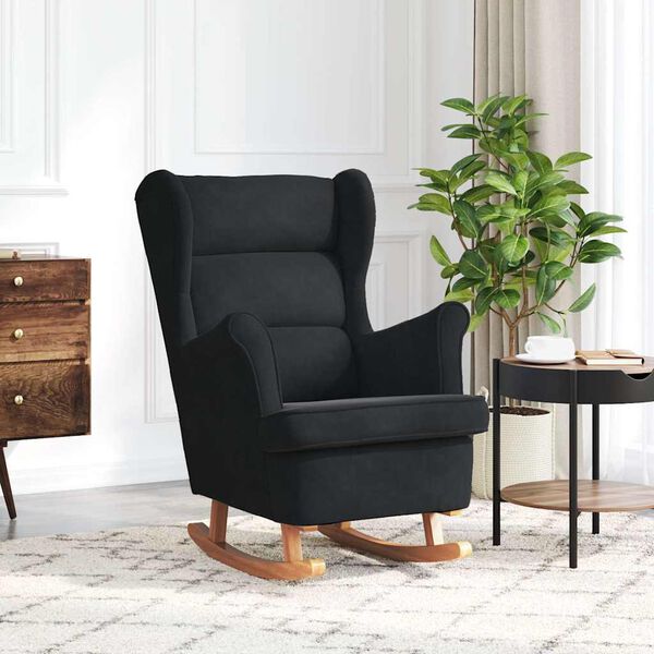 vidaXL Fauteuil &agrave; bascule &agrave; oreilles en velours noir bois massif
