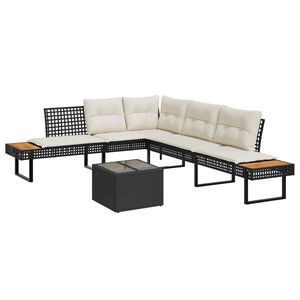 vidaXL Salon de jardin avec coussins 2pcs noir r&eacute;sine tress&eacute;e et verre