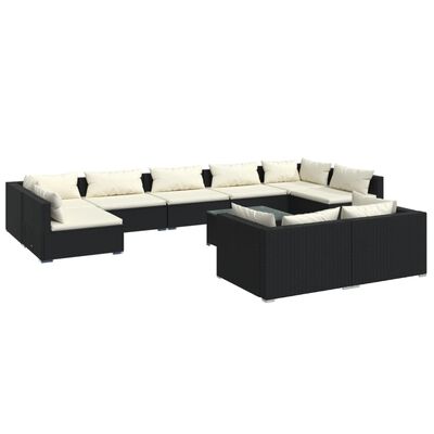 vidaXL Salon de jardin 10 pcs avec coussins Noir Résine tressée