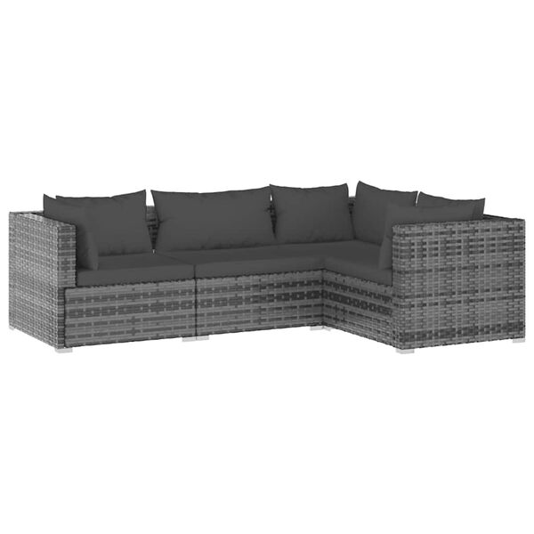 vidaXL Salon de jardin 4 pcs avec coussins R&eacute;sine tress&eacute;e Gris