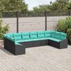 vidaXL Ensemble de canap&eacute; de jardin 10 pcs Noir et turquoise polyrotin