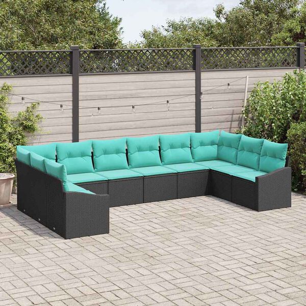 vidaXL Ensemble de canap&eacute; de jardin 10 pcs Noir et turquoise polyrotin