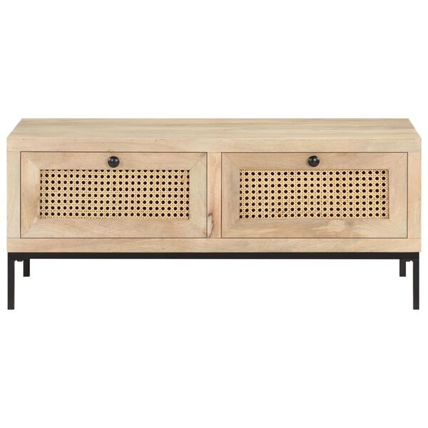 vidaXL Table basse 90x50x37 cm Bois de manguier et canne naturelle