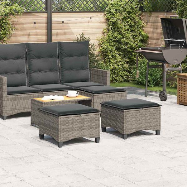 vidaXL Tabourets jardin coussins 2 pcs gris 55x55x36 cm r&eacute;sine tress&eacute;e