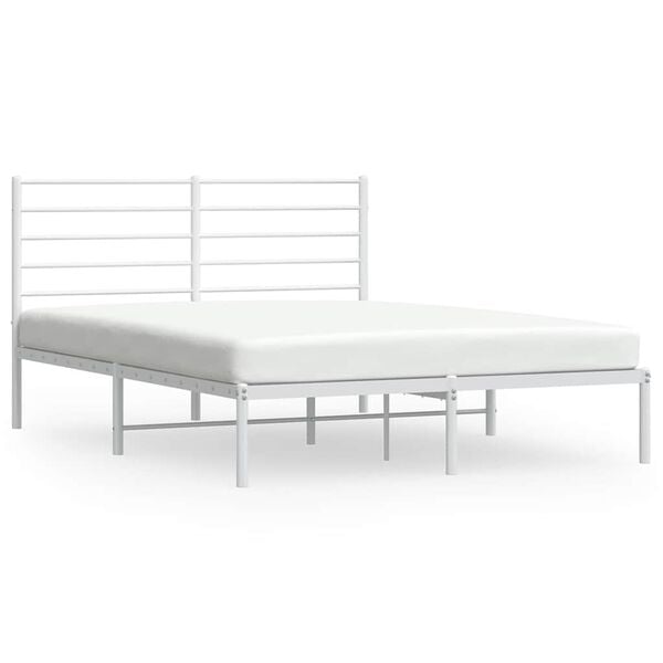 vidaXL Cadre de lit m&eacute;tal sans matelas et t&ecirc;te de lit blanc 135x190 cm