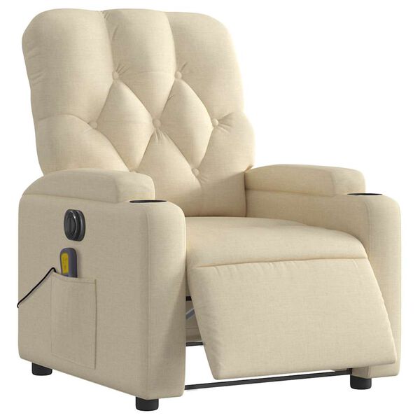 vidaXL Fauteuil inclinable de massage &eacute;lectrique cr&egrave;me tissu
