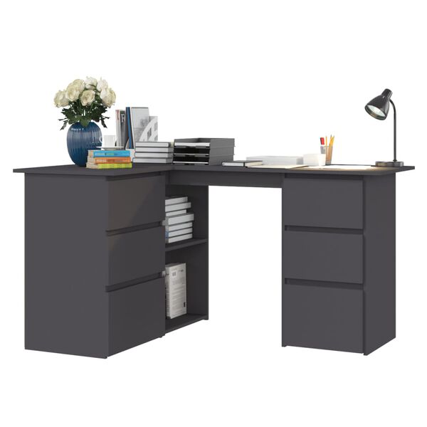 vidaXL Bureau d'angle Gris 145x100x76 cm Agglom&eacute;r&eacute;