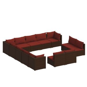 vidaXL Salon de jardin 13 pcs avec coussins Marron R&eacute;sine tress&eacute;e