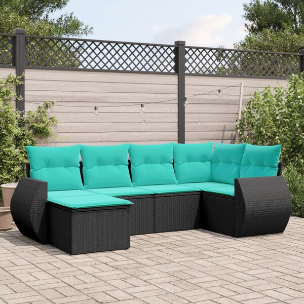 vidaXL Salon de jardin 6 pcs avec coussins noir r&eacute;sine tress&eacute;e