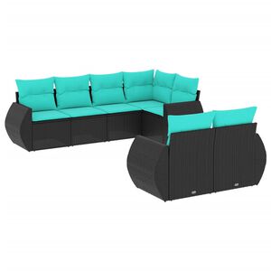 vidaXL Salon de jardin 7 pcs avec coussins noir résine tressée