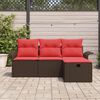 vidaXL Ensemble de canapé de jardin 4 pcs Marron et rouge polyrotin