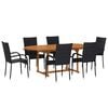 vidaXL Ensemble &agrave; manger de jardin 7 pcs R&eacute;sine tress&eacute;e Noir