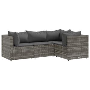 vidaXL Salon de jardin 4 pcs avec coussins Gris R&eacute;sine tress&eacute;e
