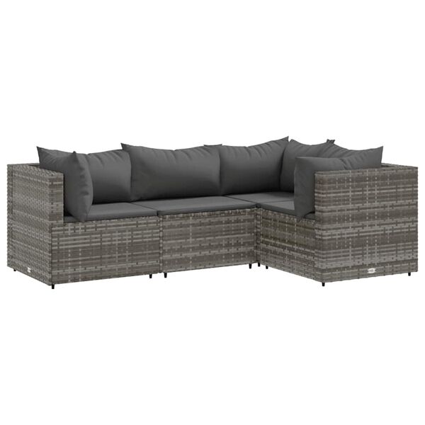 vidaXL Salon de jardin 4 pcs avec coussins Gris R&eacute;sine tress&eacute;e