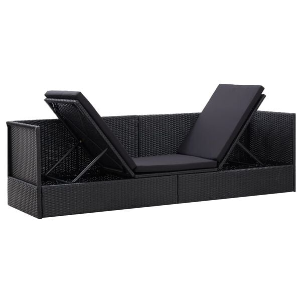 vidaXL Lit de jardin avec coussin et oreiller R&eacute;sine tress&eacute;e Noir