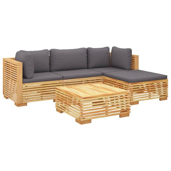 vidaXL Salon de jardin 5 pcs avec coussins Bois de teck solide