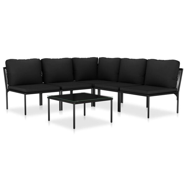 vidaXL Salon de jardin 6 pcs avec coussins Noir PVC