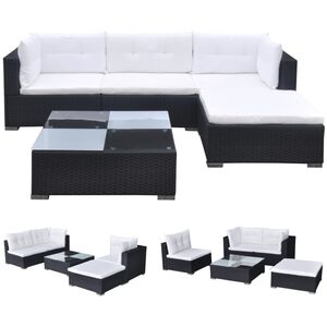 vidaXL Salon de jardin 5 pcs avec coussins r&eacute;sine tress&eacute;e noir