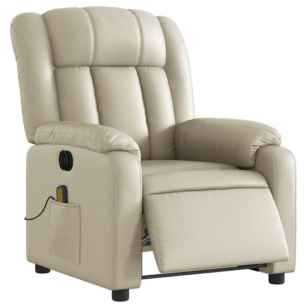 vidaXL Fauteuil inclinable de massage &eacute;lectrique cr&egrave;me similicuir