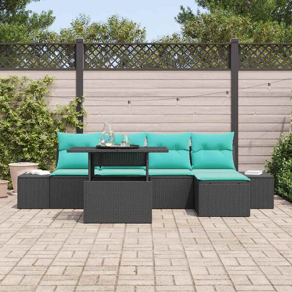 vidaXL Ensemble de canap&eacute; de jardin 6 pcs Noir et Bleu polyrotin