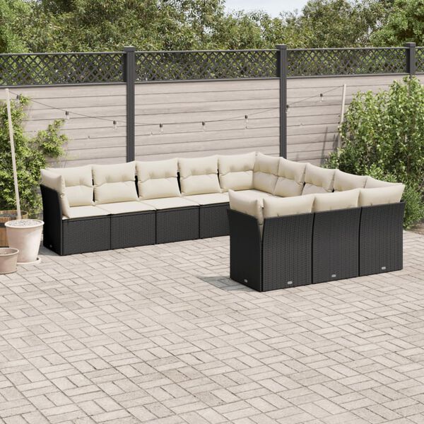vidaXL Salon de jardin 11 pcs avec coussins noir r&eacute;sine tress&eacute;e