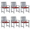 vidaXL Chaises de jardin et coussins lot de 6 Bois acacia massif Gris