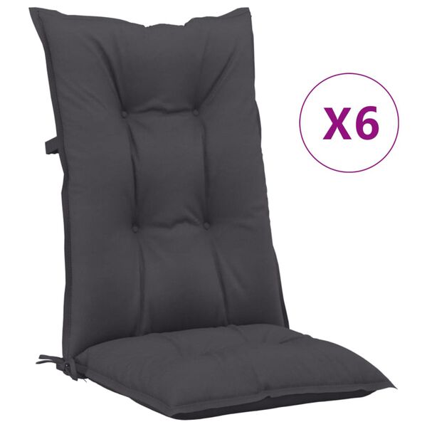 vidaXL Coussins de chaise de jardin à dossier haut lot de 6 anthracite
