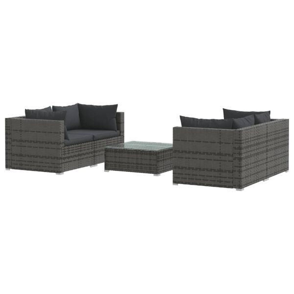 vidaXL Salon de jardin 5 pcs avec coussins R&eacute;sine tress&eacute;e Gris