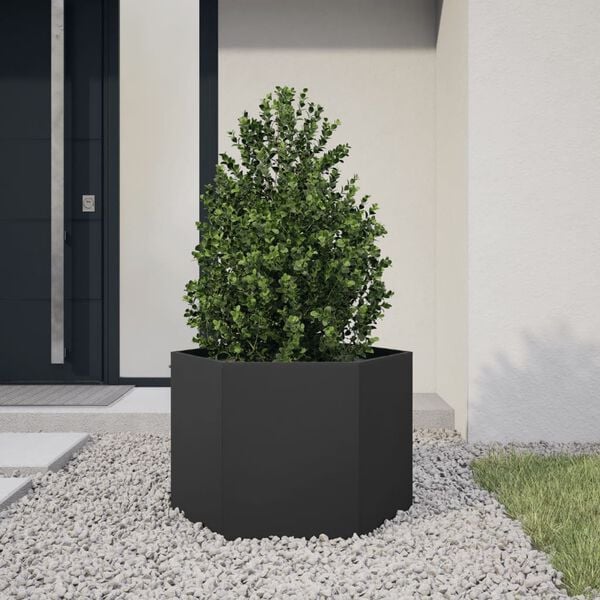 vidaXL Jardini&egrave;re noir hexagone 69x60x45 cm acier