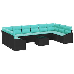 vidaXL Ensemble de canap&eacute; de jardin Noir et turquoise polyrotin