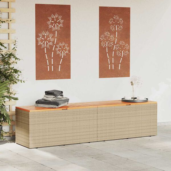 vidaXL Bo&icirc;te de rangement de jardin beige r&eacute;sine tress&eacute;e bois d'acacia