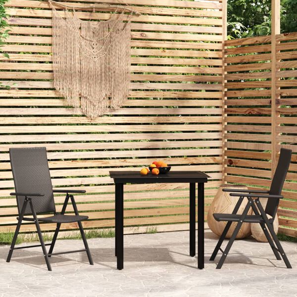 vidaXL Ensemble &agrave; manger de jardin 3 pcs Noir