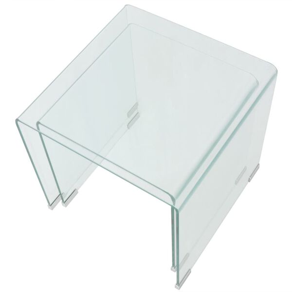 vidaXL Ensemble de tables gigognes 2 Pi&egrave;ces Verre tremp&eacute; Transparent