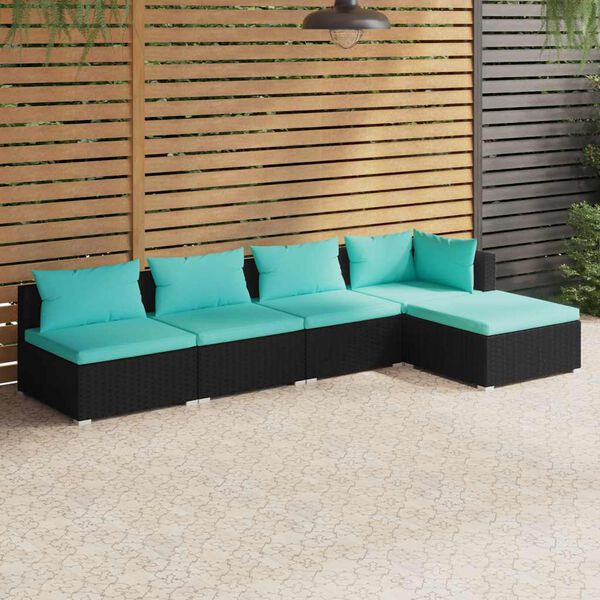 vidaXL Salon de jardin 5 pcs avec coussins R&eacute;sine tress&eacute;e Noir