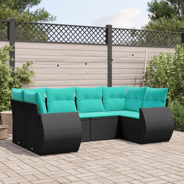 vidaXL Salon de jardin 6 pcs avec coussins noir r&eacute;sine tress&eacute;e