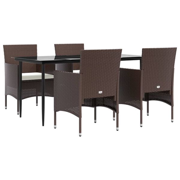 vidaXL Ensemble &agrave; manger de jardin coussins 5 pcs Marron/noir