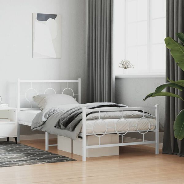 vidaXL Cadre de lit m&eacute;tal sans matelas et pied de lit blanc 100x200 cm
