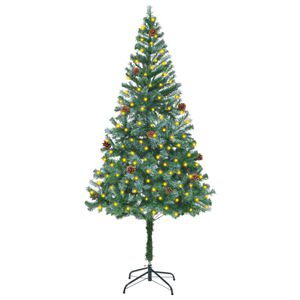 vidaXL Sapin de No&euml;l artificiel pr&eacute;-&eacute;clair&eacute; et pommes de pin 180 cm