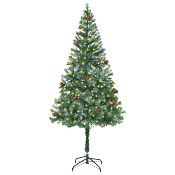 vidaXL Sapin de No&euml;l artificiel pr&eacute;-&eacute;clair&eacute; et pommes de pin 180 cm
