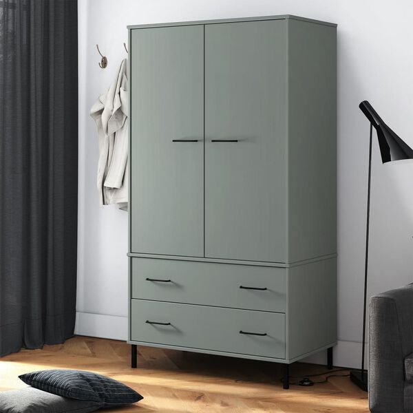 vidaXL Garde-robe avec pieds en m&eacute;tal Gris 90x55x172,5 cm Bois OSLO