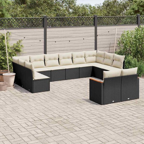 vidaXL Salon de jardin 12 pcs avec coussins noir r&eacute;sine tress&eacute;e