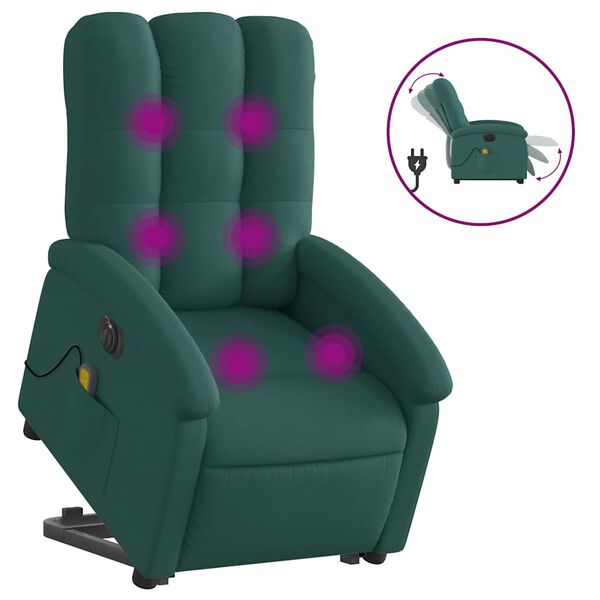 vidaXL Fauteuil inclinable de massage &eacute;lectrique vert fonc&eacute; tissu