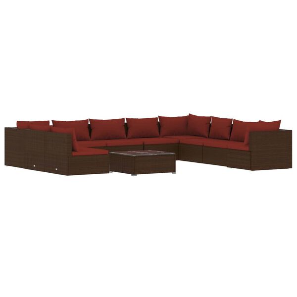 vidaXL Salon de jardin 11 pcs avec coussins marron r&eacute;sine tress&eacute;e
