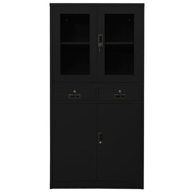 vidaXL Armoire de bureau Noir 90x40x180 cm Acier et verre trempé