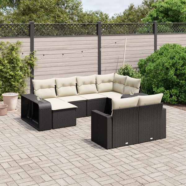 vidaXL Salon de jardin 10 pcs avec coussins noir r&eacute;sine tress&eacute;e