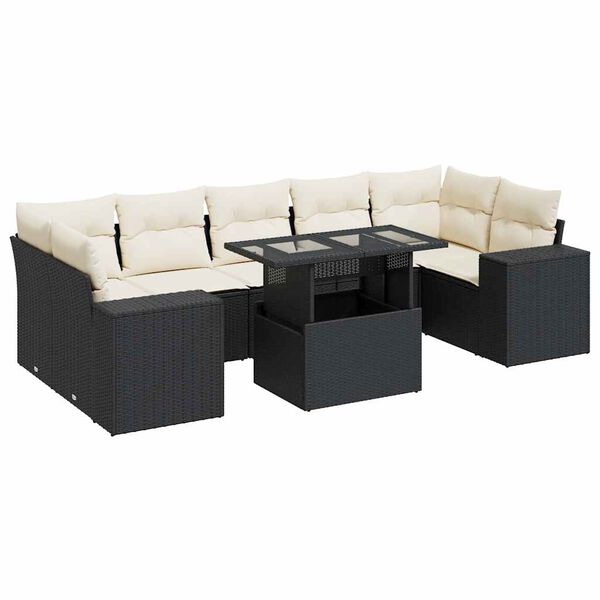 vidaXL Salon de jardin 8 pcs avec coussins noir r&eacute;sine tress&eacute;e