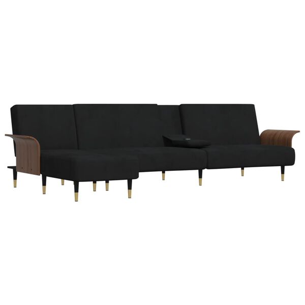 vidaXL Canap&eacute;-lit en forme de L noir 279x140x70 cm velours